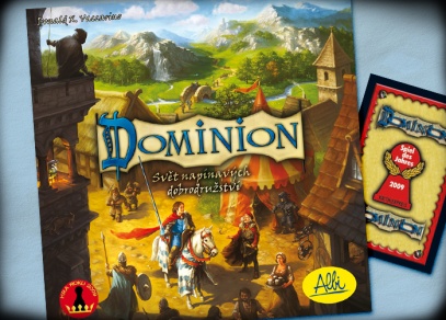 Titulní strana hry Dominion - hra roku 2009 v Německu