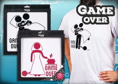 Humorná trička s motivem Game Over pro nevěstu a ženicha